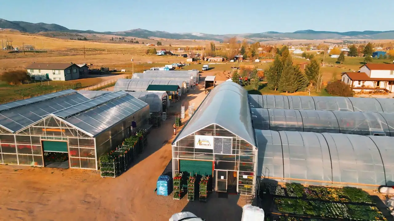 Aerial view of Brown's Greenhouse
